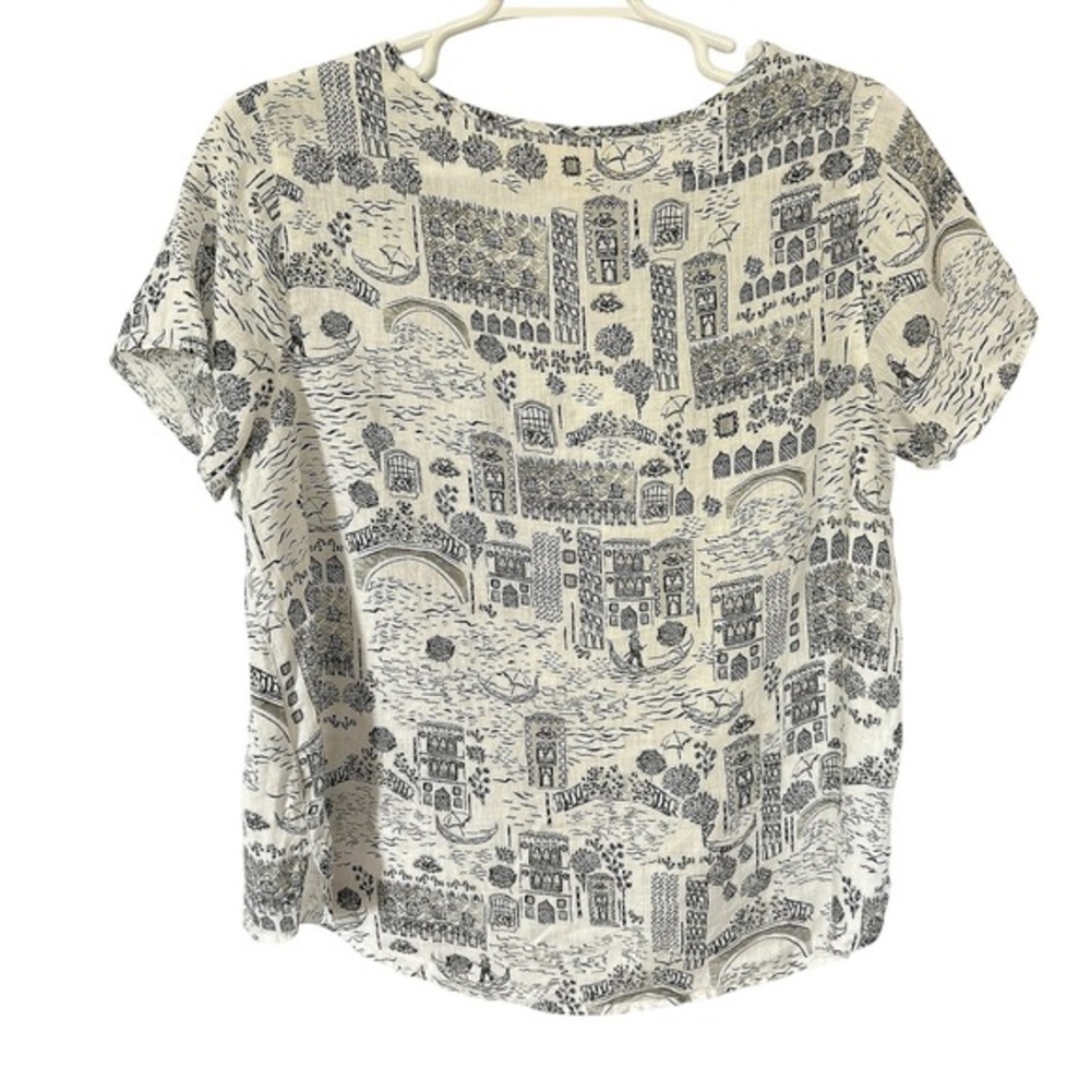 Cynthia Rowley 1X 100% Linen Venice Cityscape Tunic Art to Wear Lagenlook Blouse - Picture 2 of 10